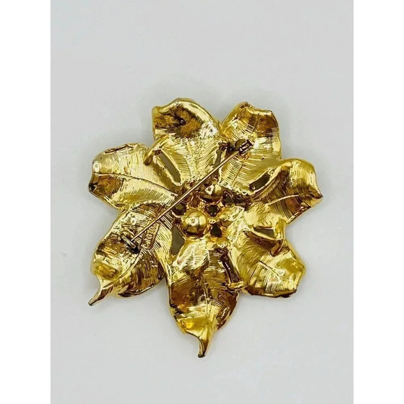 Vintage Cadoro Flower with Pearls Gold Tone Brooch Pin 2.5" Estate Signed - Picture 4 of 5